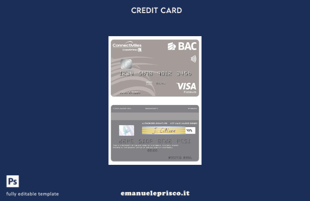 modello di carta platino visto Guatemala BAC Bank in stile verificato